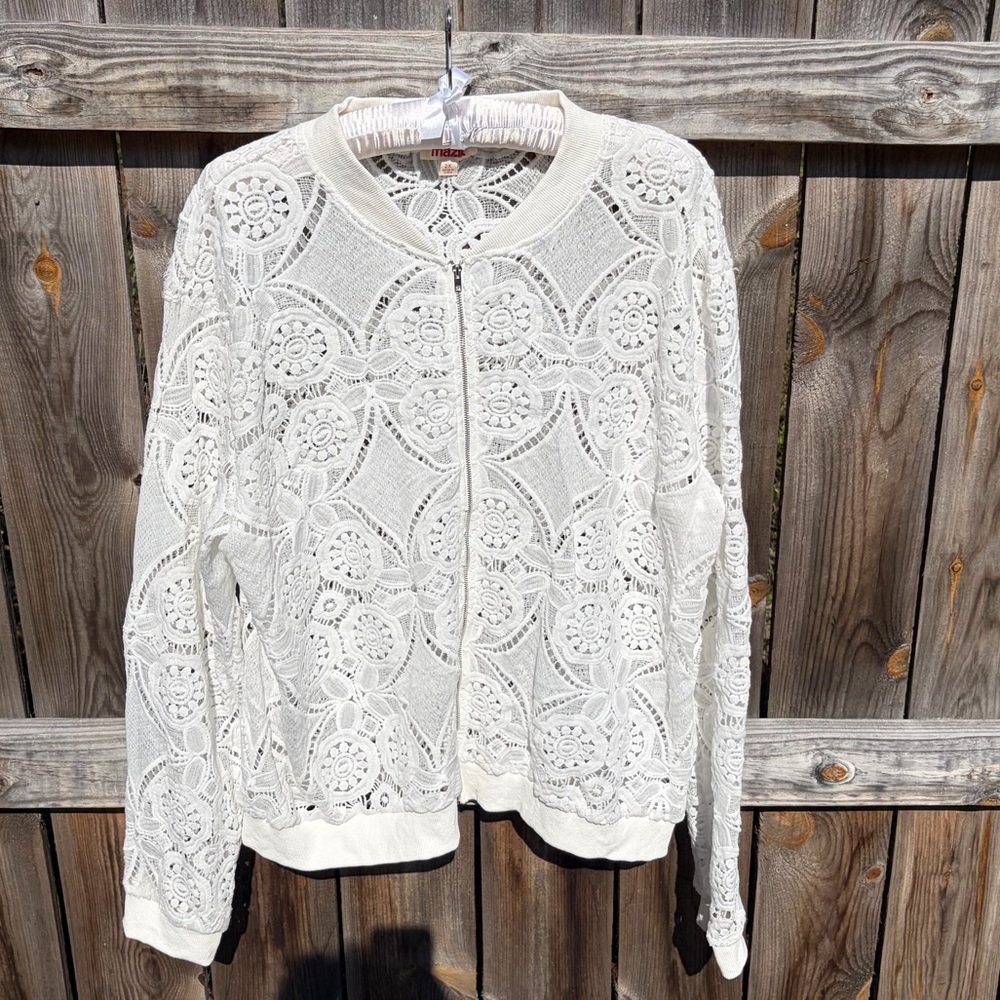 White Lace Bomber Jacket Plus size 2X